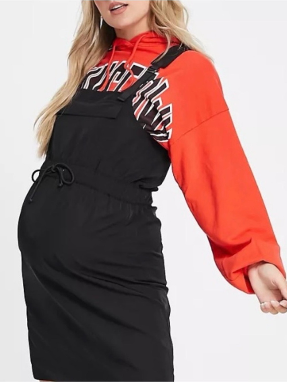 ASOS DESIGN tie waist nylon overall mini maternity dress